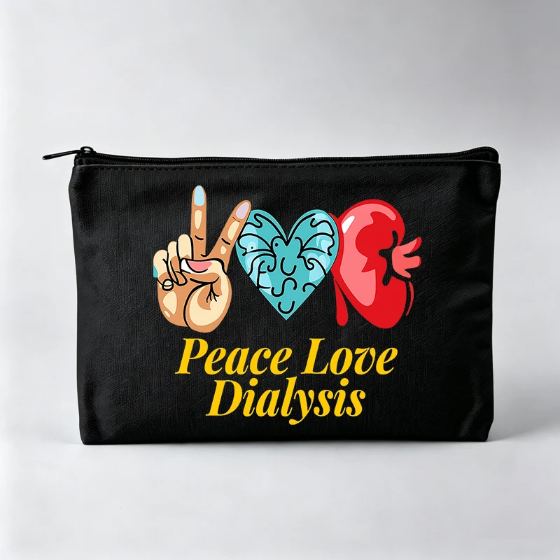 Peace Sign Heart Kidney Print Makeup Bag, Casual Cosmetic Storage Pouch for Daily Use