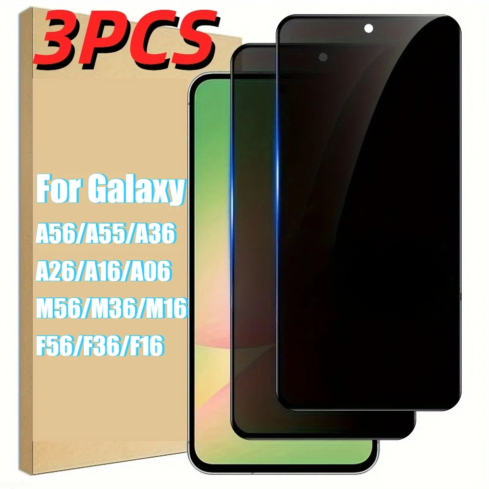 

3Pack Privacy Screen Protector for Samsung Galaxy A56/A36/A26/A16/A06 /F56/F36/F16/M56/M36 9H Hardness Glass, Scratch Resistant