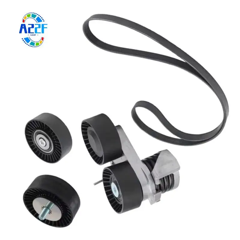 A22F-11287557851 4Pcs Belt Tensioner Pulley Set For BMW E82 E88 135I E90 E91 E92 E93 335I N54 11287563927 7PK1855 11287556251