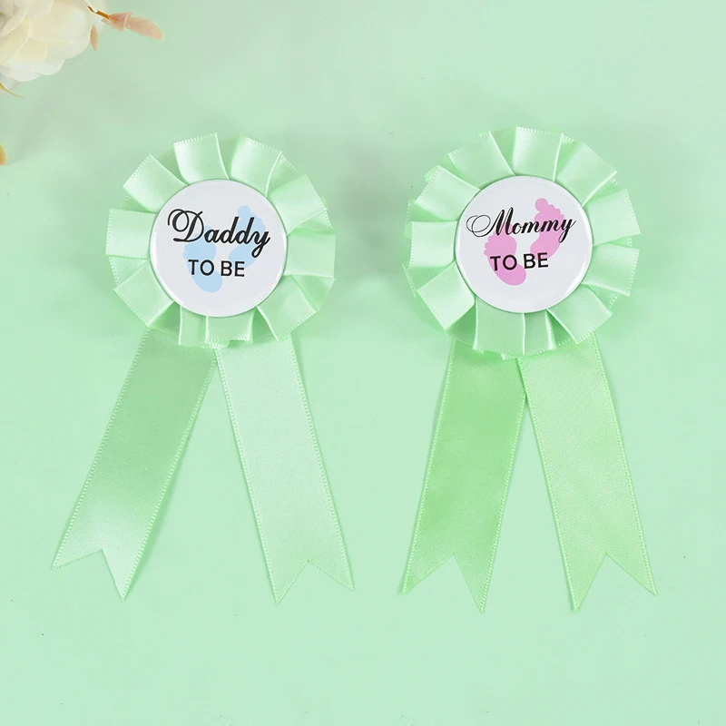 

1set Green Leaf flowers Baby Shower Party Daddy To Be Mommy To Be Sash Ribbon Etiquette Belt Badge Baby Shower Party Decorations