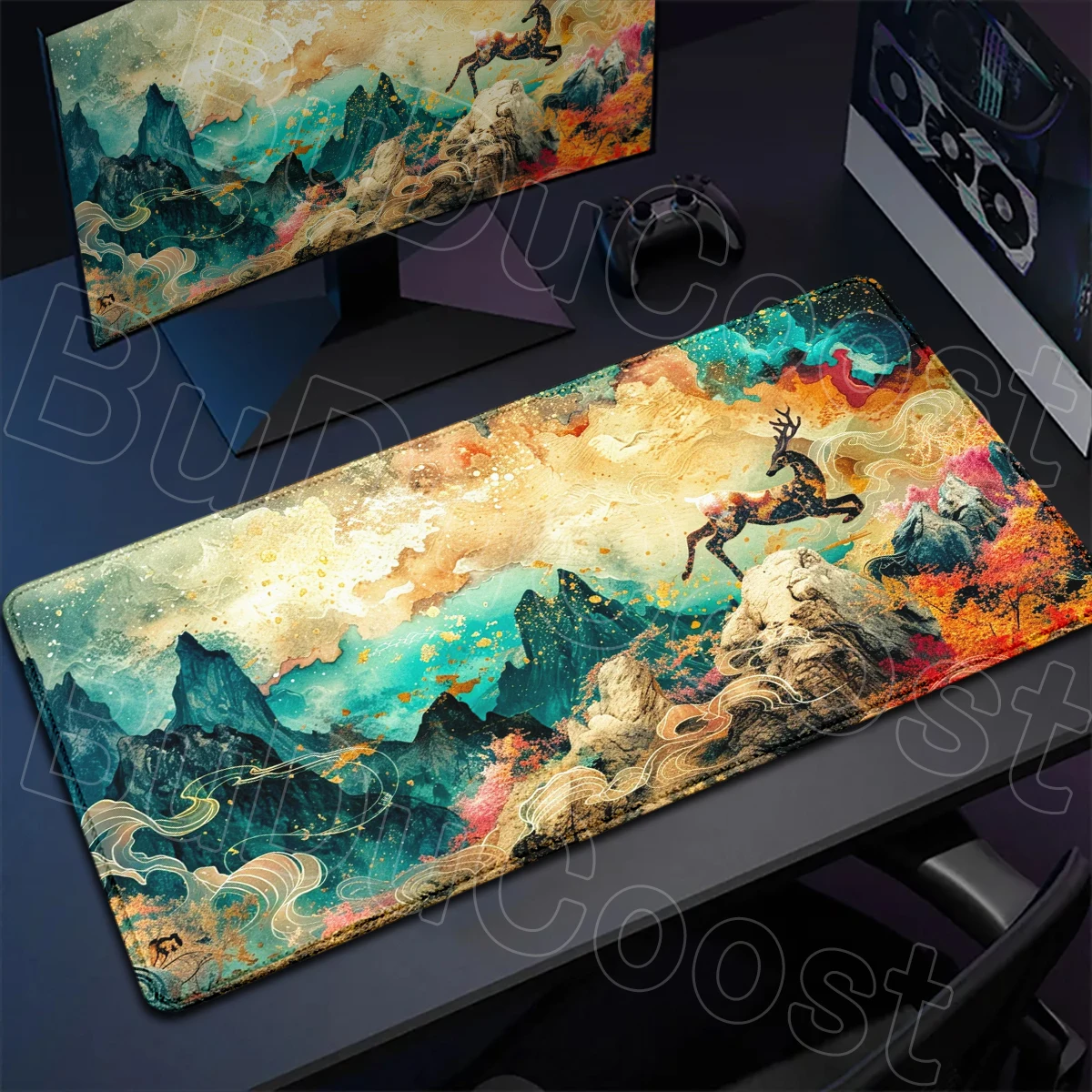 Green Dunhuang Patterns Desk Large Pad Office Accessories Mouse Pad Desk Accessories Anti-Fade Sublimation Anti-Fade Sublimation