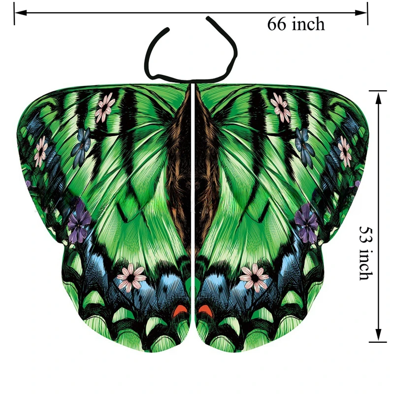 

Butterfly Wings Shawl Adults Double-Sided Printing Bilayer Fairy Wing Halloween Dress Up Pixie Party Cape Cloak Cosplay Costume