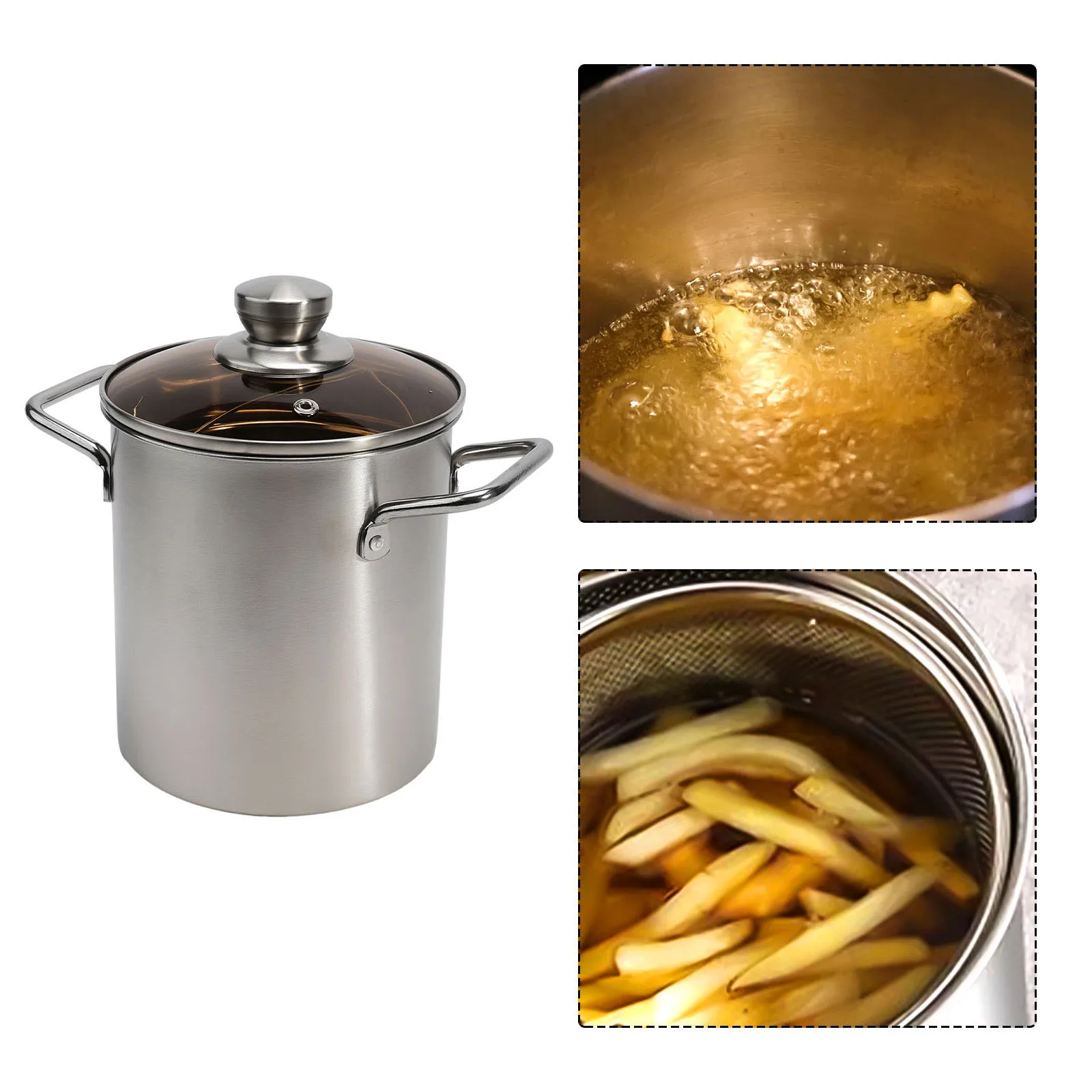 

Stainless Steel Frying Pot with Handles Deep Frying Pot for Chips Vegetables Meat Multipurpose and Convenient