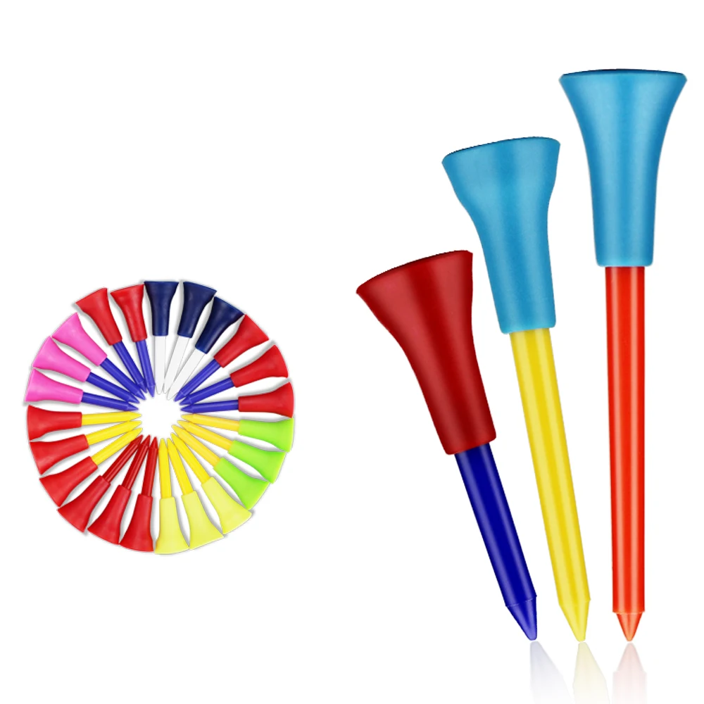 Almofada de borracha Top Plastic Golf Tees, cores misturadas, Tees prática do golfe, cor aleatória, tamanho 3, 30pcs