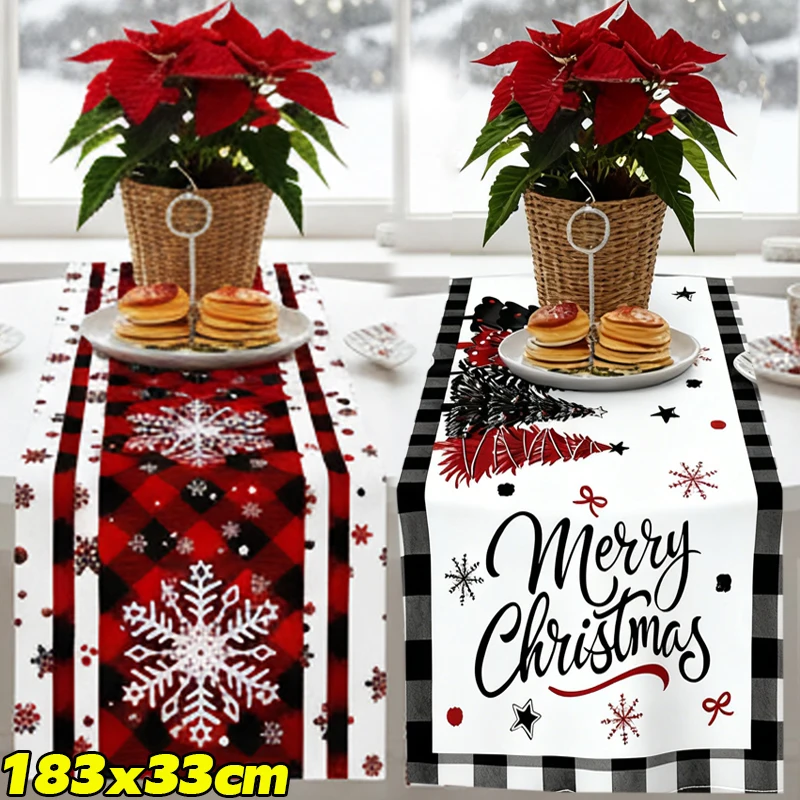 عيد الميلاد الجدول عداء 2026 طاولة طعام أحمر شتاء أبيض ندفة الثلج مفرش المائدة الطويل عيد ميلاد سعيد الجدول العلم ديكور المنزل #1