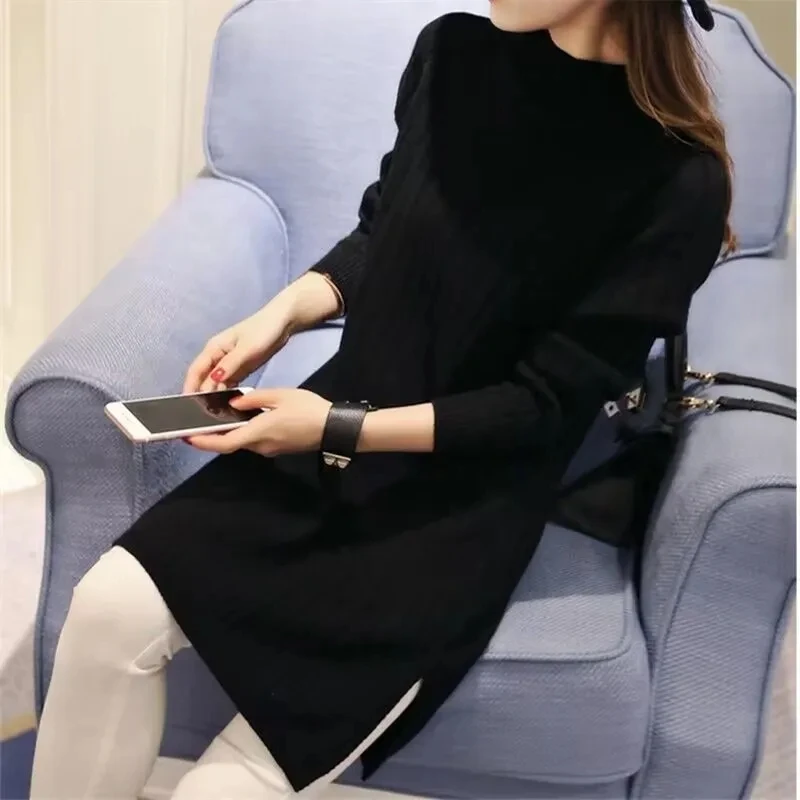 Half high neck Mid length Sweater Women's 2025 Autumn Winter Korean version Slim Pullover Shirt Lady Solid Casual Knitted Tops