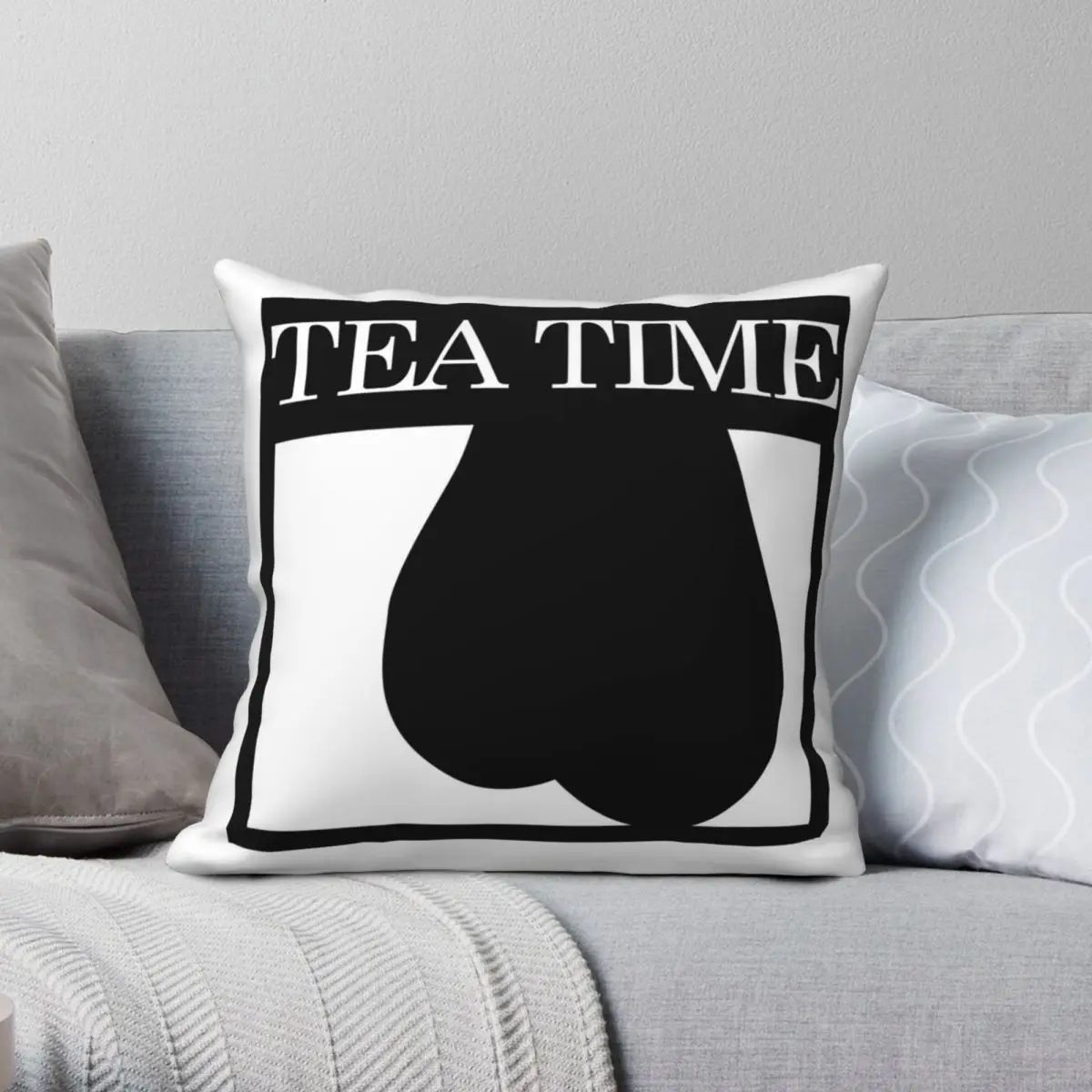 Tea Time Square Pillowcase Polyester Linen Velvet Pattern Zip Decor Sofa Cushion Cover