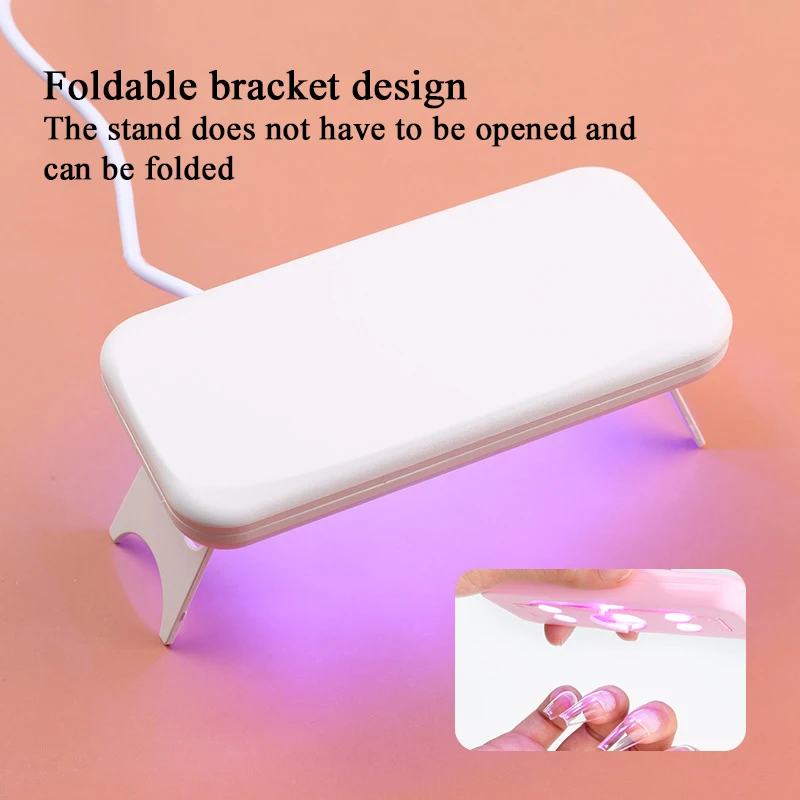 6W White Pink LED UV Lamp Nail Dryer with USB Cable 6 Beads Foldable Bracket Mini Nail Lamp All Nail Gel Curing Machine Manicure