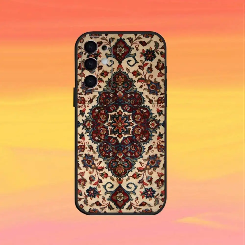 Funda de teléfono Persian Carpet Flora para Samsung S25,S24,S21,S22,S23,S30,Ultra,S20,Plus,Fe,Note,10,9,5G, funda negra