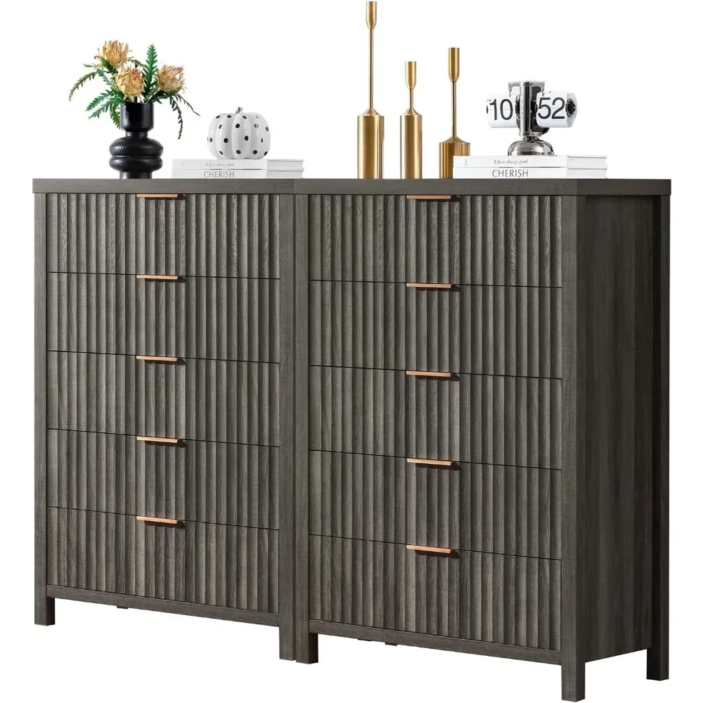 5 Drawers Dresser for Bedroom, 44 Inches Tall Modern Bedroom Dressers, Chest of Drawers for Bedroom, Fluted Dresser for Closet O