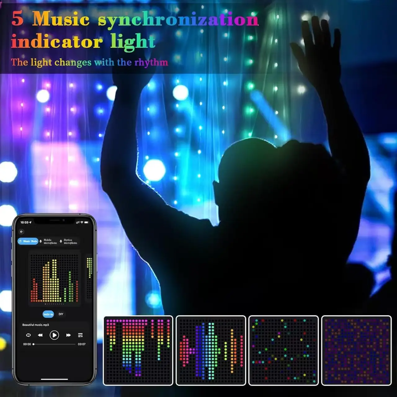 Smart Curtain Fairy Lights String 400LED Color Changing Dynamic DIY App Remote Bedroom Decor
