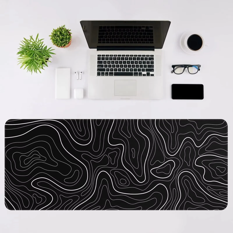 Contour Map Large Gaming Mouse Pad Extended Non‑Slip Rubber Base Desk Mat Waterproof Smooth Surface For Office Esports Gamer