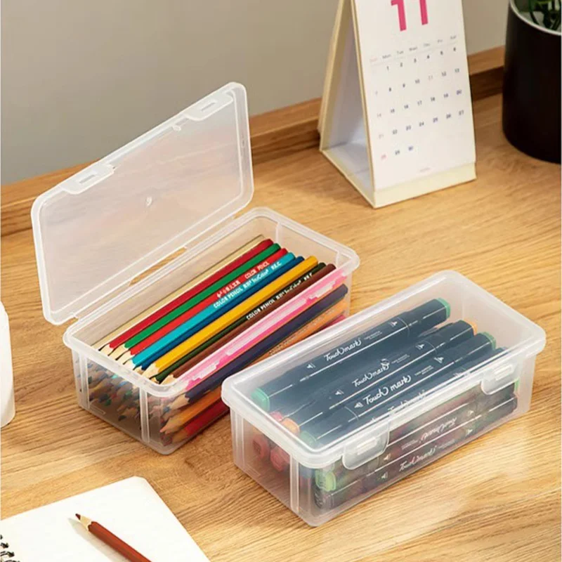 Plastic Transparent Pencil Case Stationery Box Large Capacity Stackable Design Sketch Art Student Simple Pencil Box for School