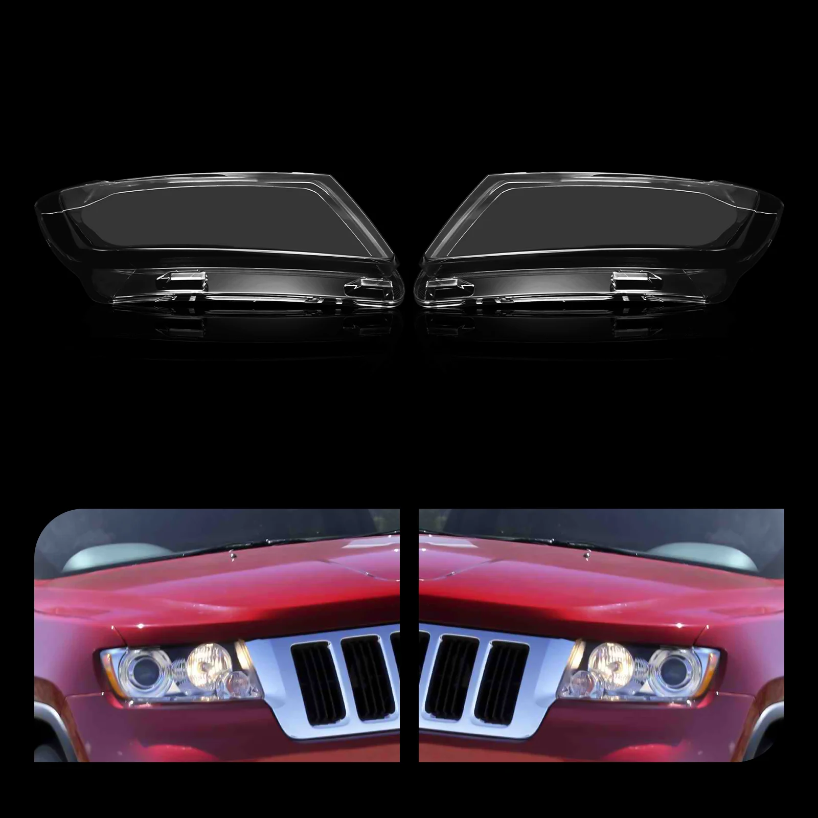 

1Pair Headlight Lens Cover for Jeep Grand Cherokee 2011 2012 2013, Left Driver + Right Passenger Side Headlamp Light Replacement