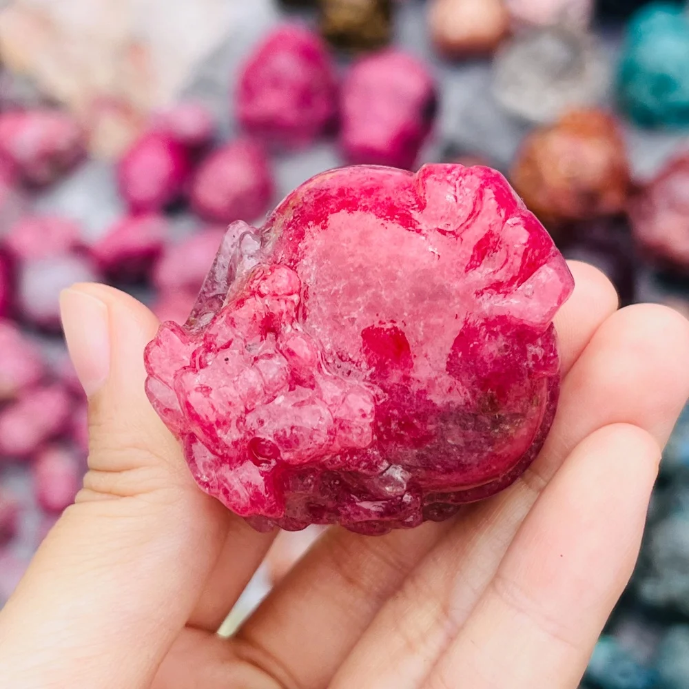 1PC Natural Ruby Quartz Dragon Turtle Carving Polished Reiki Healing Stone Feng Shui Energy Decorative Gift for Home Room