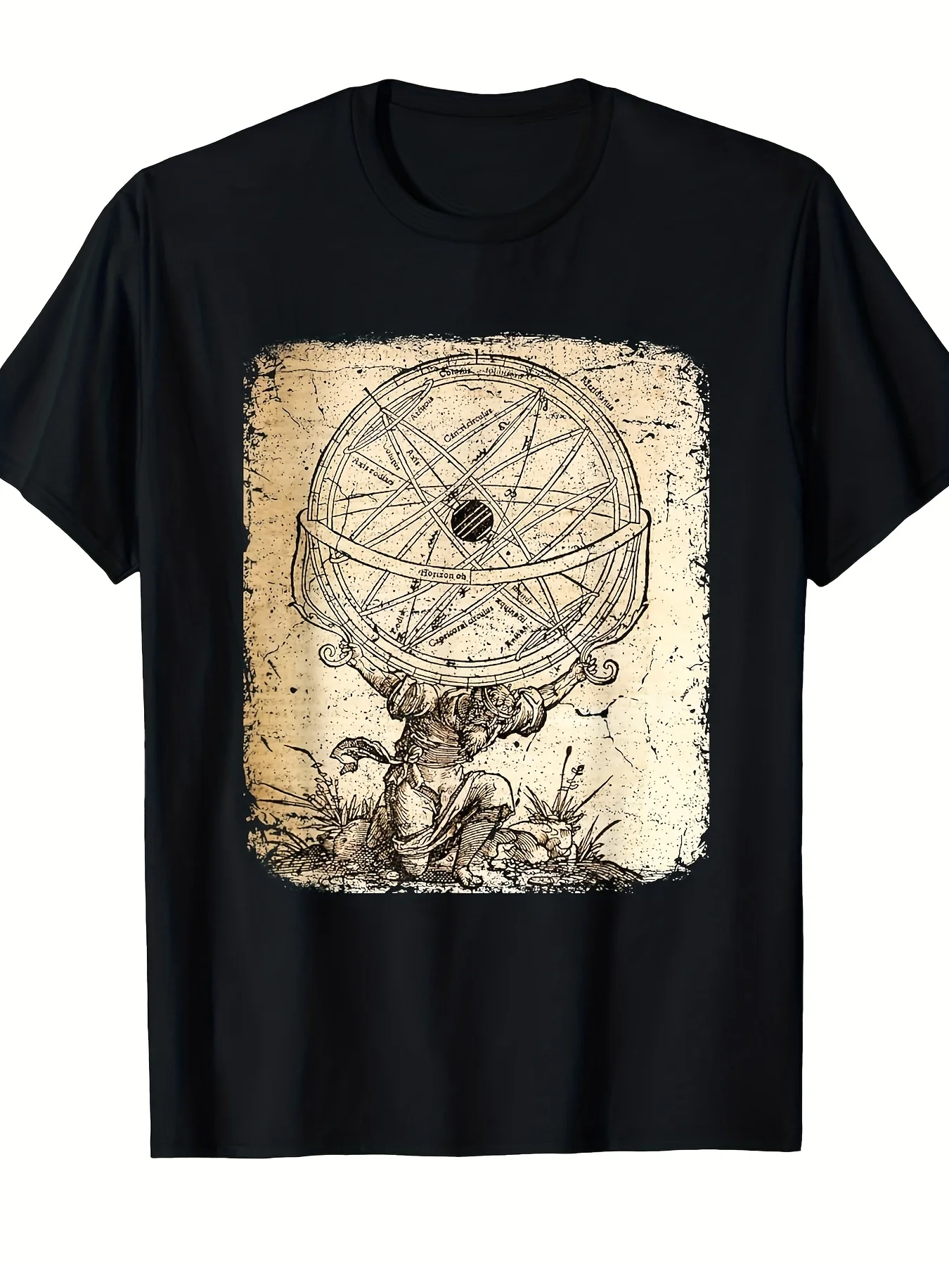 Men'S Vintage Greek Titan Atlas Mythology T-Shirt Casual Short Sleeve Tee with Greek God Art Round Neck Machine Washable