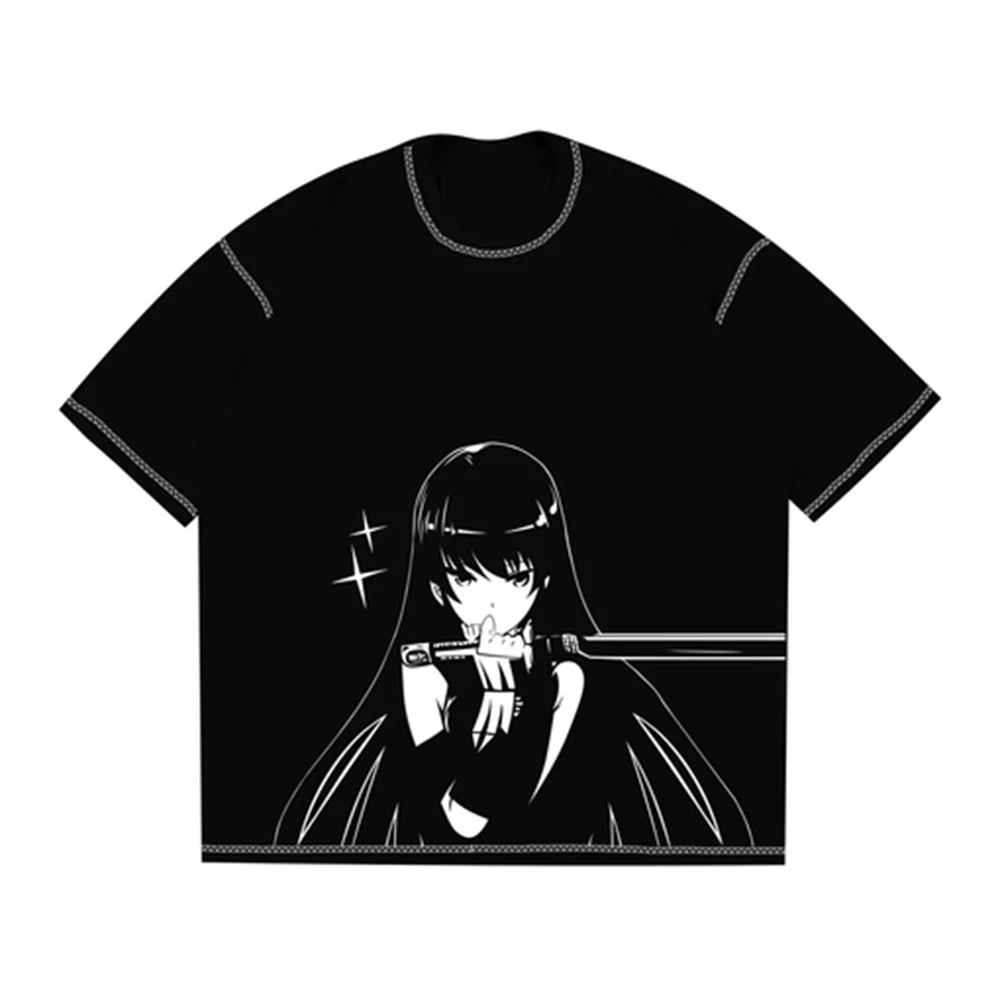 Summer Hip hop Men Gothic Harajuku Anime Loose Men Women T Shirt Black Casual Short Sleeve Graphics Print T-Shirt Tops y2k emo