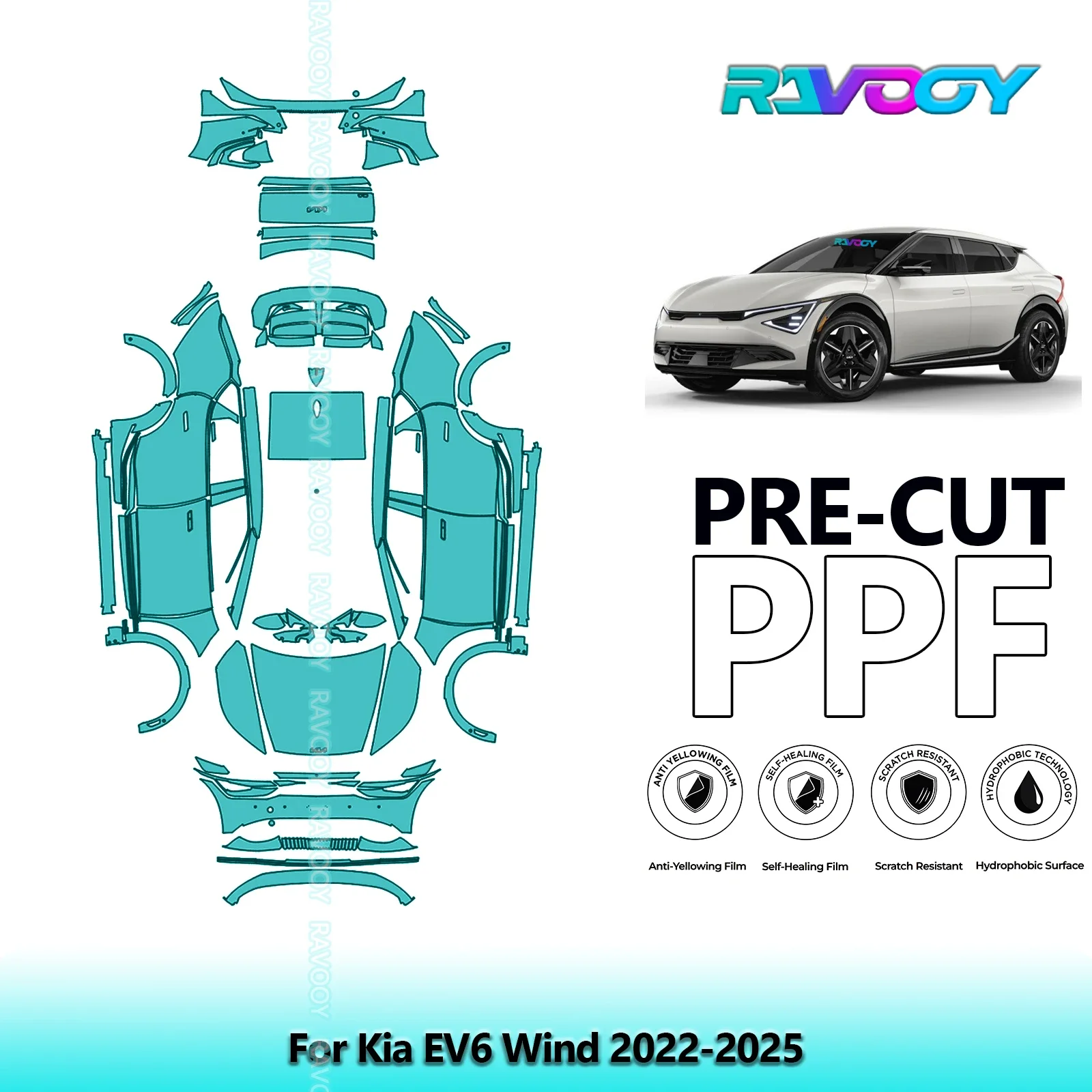 

8.5Mil Full Vehicle Precut PPF Paint Protection Film For Kia EV6 Wind 2022-2025Clear Bra PPF Kit