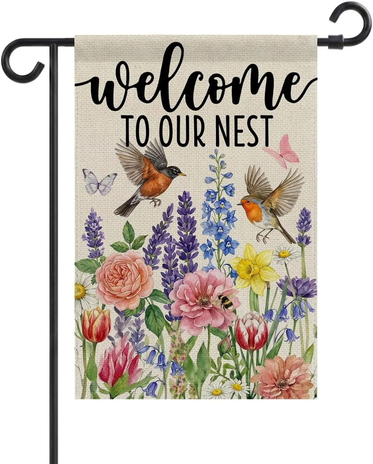 Spring Garden Flag 12x18 Double Sided - UV Protected Fade-Resistant Poly-Burlap Welcome to Our Nest Garden Decor for Outside yyi