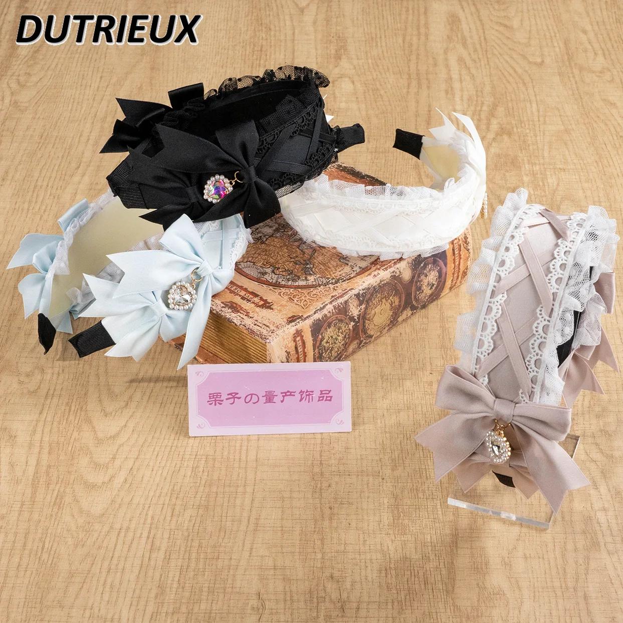 Sweet and Cute Girl Lolita Lace Cross Strap Bow Headband Love Rhinestone Pendant Mine Series Mass Production Hair Accessories