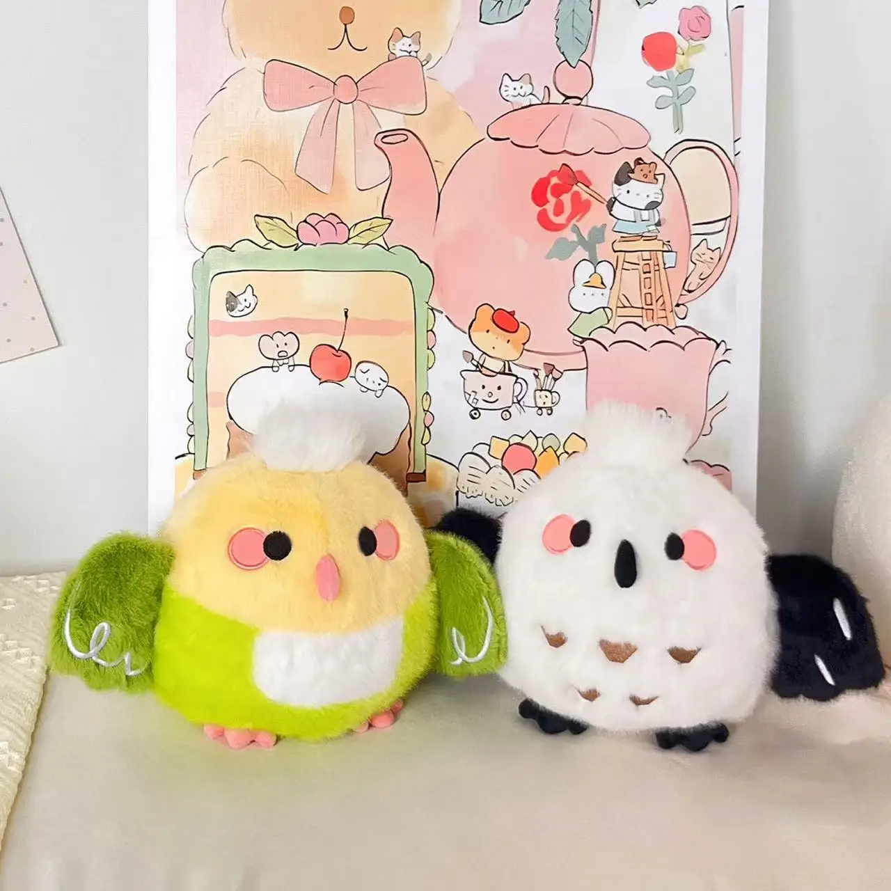 Porte-clés boule de lait oiseau 10/18cm, pendentif pour sac à dos, jouet en peluche fait à la main, poupée de dessin animé, cadeau mignon, poupée amusante