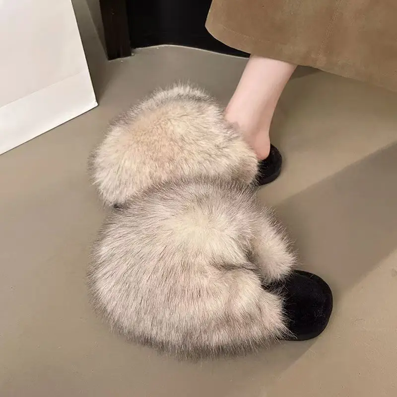 

2026 Winter autumn plush slippers fashionable unique bright eye-catching warm and slip-resistant cotton slippers for women