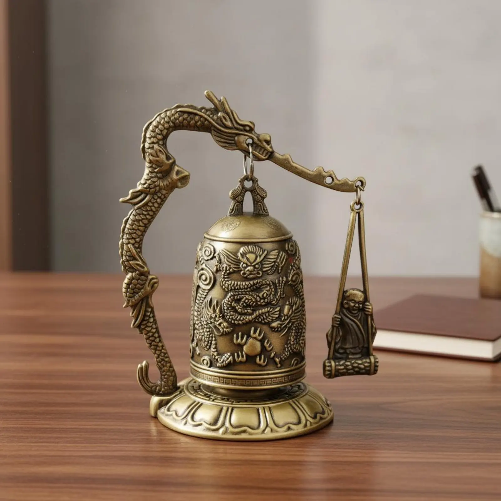 Gong en Bronze au Design Antique, Cadeau de Pendaison de Crémaillère, Décoration Gong Créature Mythique Chinoise, Décoration d'Intérieur, Décoration Tranquille