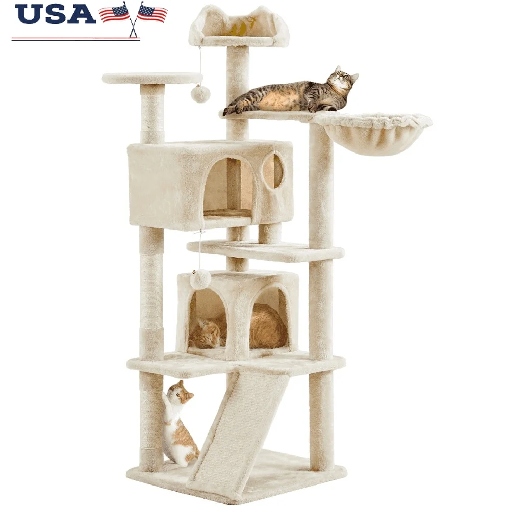 

54 Inch Multi-Level Cat Tree with Scratching Posts and Plush Condos Kittens and Small Cats Safe Durable Design