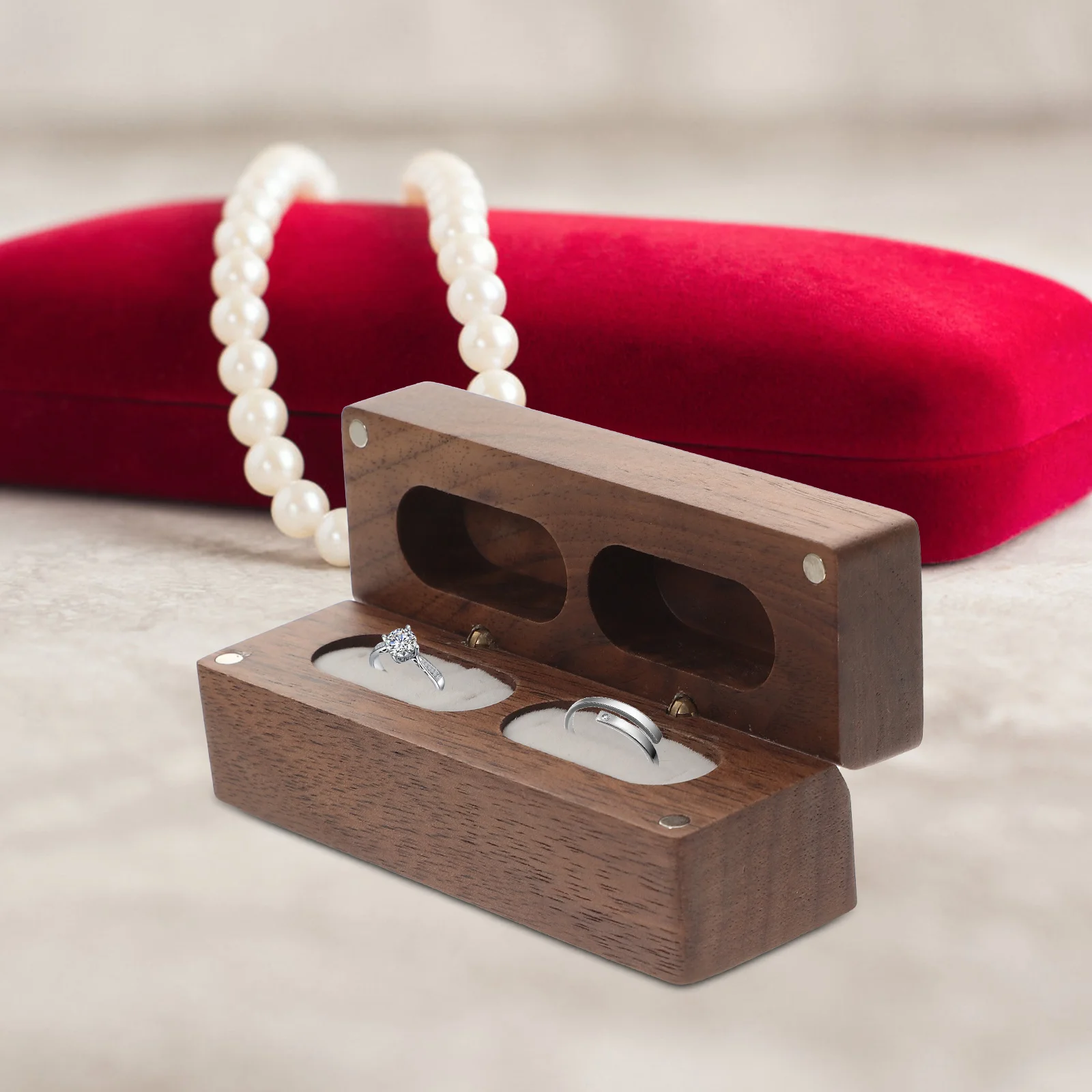 

Wooden Ring Box for Wedding Ceremony Engagement Ring Holder Compact Jewelry Gift Storage Mens Jewelry Box Organizer