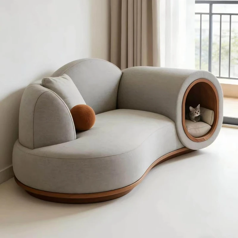 Modern curved padded eco-friendly sponge-filled sofa with built-in cat hole, a shared sofa suitable for pets