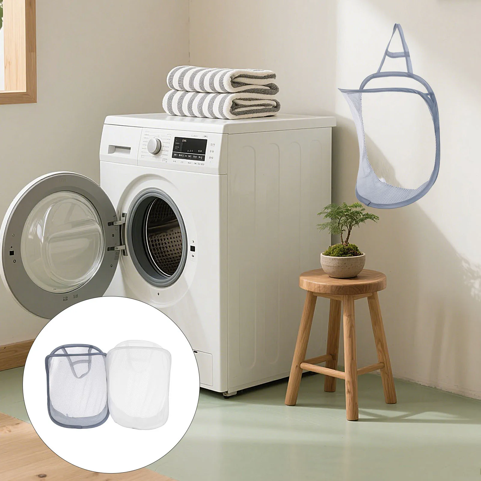 

2pcs Folding Hanging Laundry Hamper Mesh Wall Mounted Basket Space Saving Collapsible Organizer For Dorm Bathroom Travel