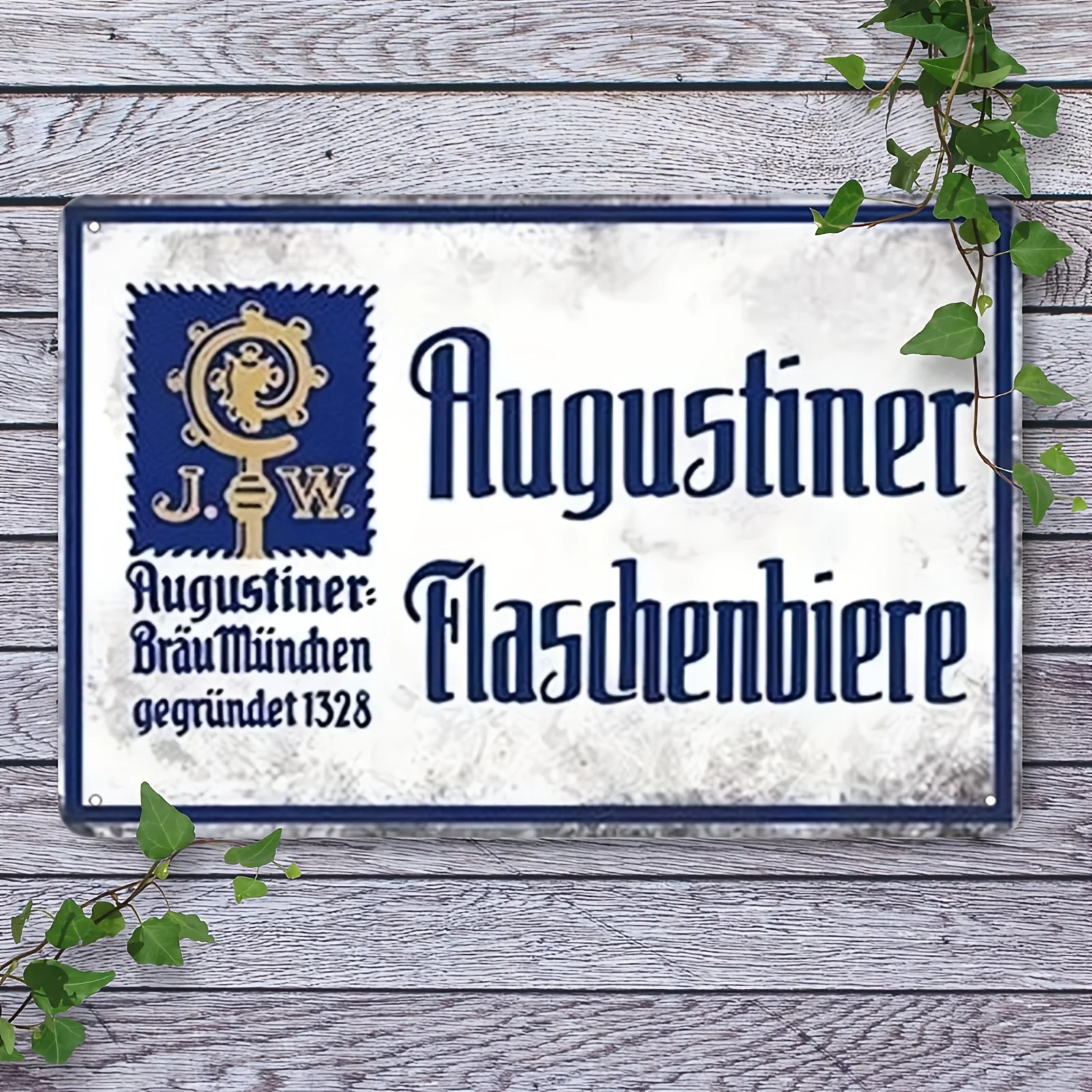 Vintage Aluminium German Brewery Text Long Tin Sign, Navy Blue Retro Wine Slogan Wall Decor for Pub & Patio Home