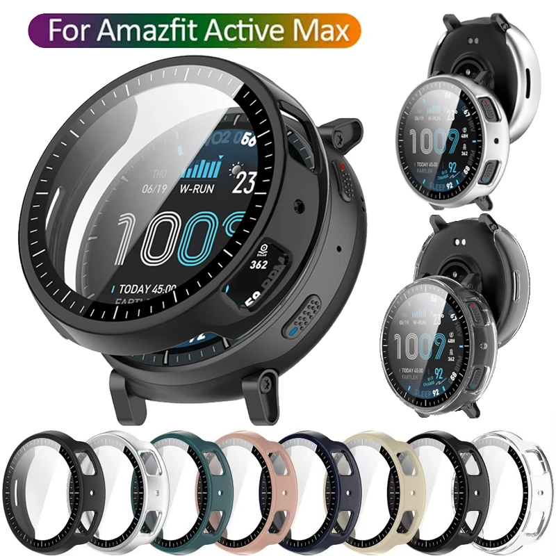 PC-Gehäuse + gehärtetes Glas für Amazfit Active Max ﻿ Kratzfeste Displayschutzfolie für Amazfit Active Max Cover Shell Zubehör
