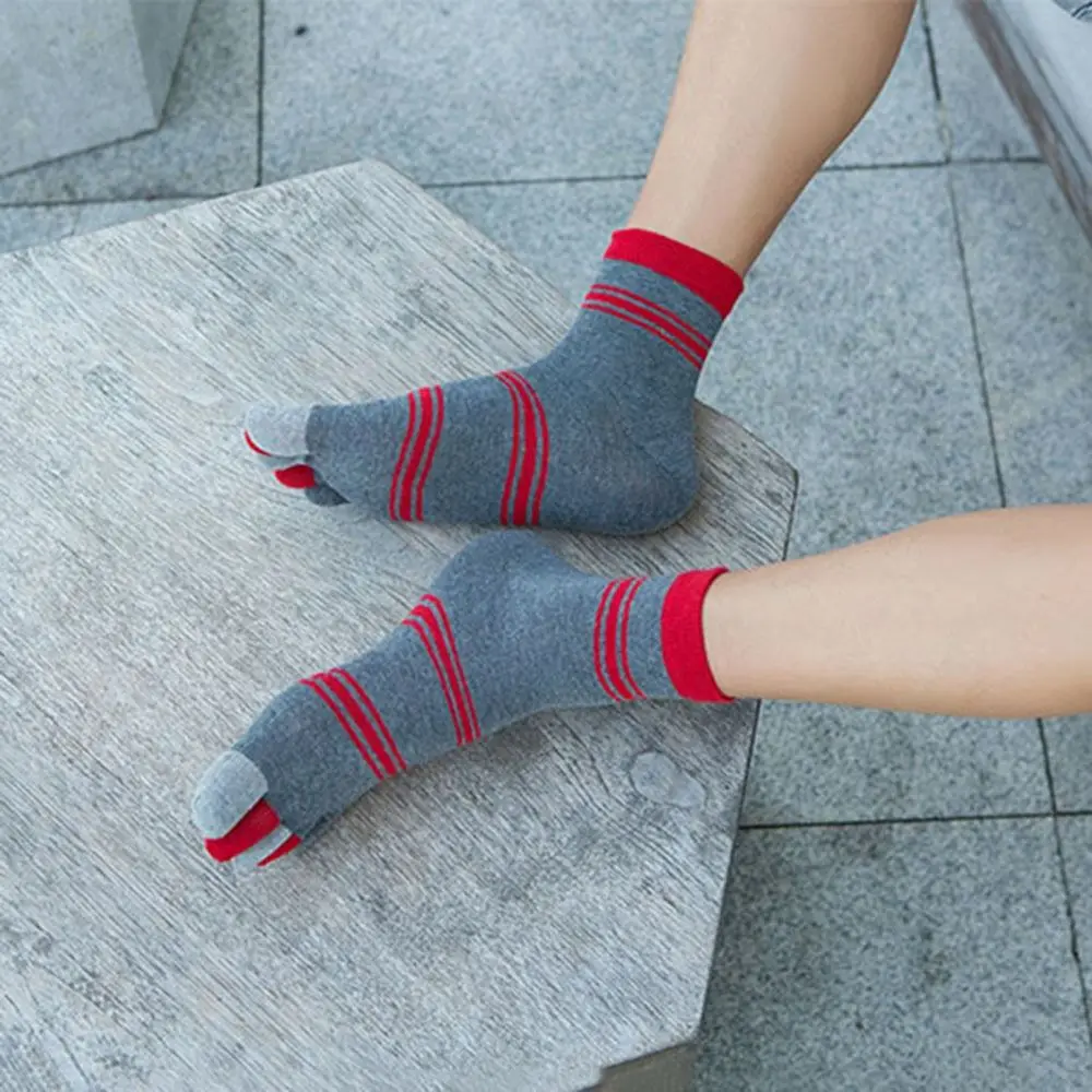 Soft Casual Striped For Men Middle Tube Cotton Toe Socks Five Finger Socks Crew Socks Male Hosiery