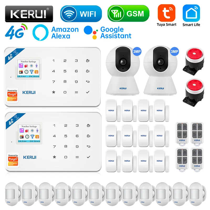 

KERUI W184 Tuya Security Protection Smart Home GSM 4G WIFI Alarms Anti Theft Security Alarm System Kit Sensor 6 Languages Garage