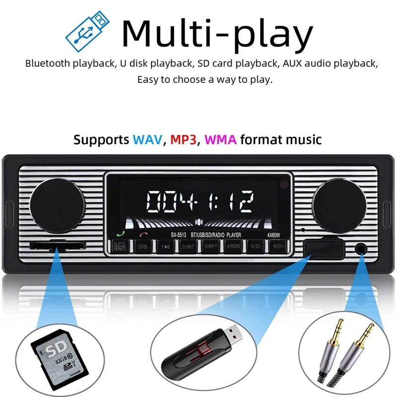 Auto Car Radio Bluetooth Vintage Wireless MP3 Multimedia Player AUX USB FM 12V Classic Stereo Audio Player Car Electric-AD23 - view 5