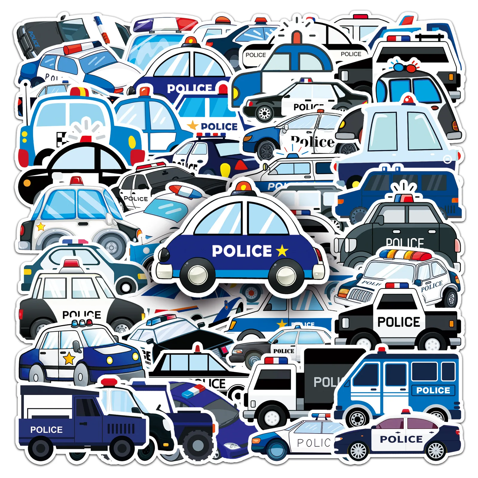 10/30/50 Cartoon Polizeiauto Graffiti Aufkleber Cartoon-Sticker DIY Skateboard Auto Laptop Motorrad Wasserdichter Aufkleber Klassisches Spielzeug