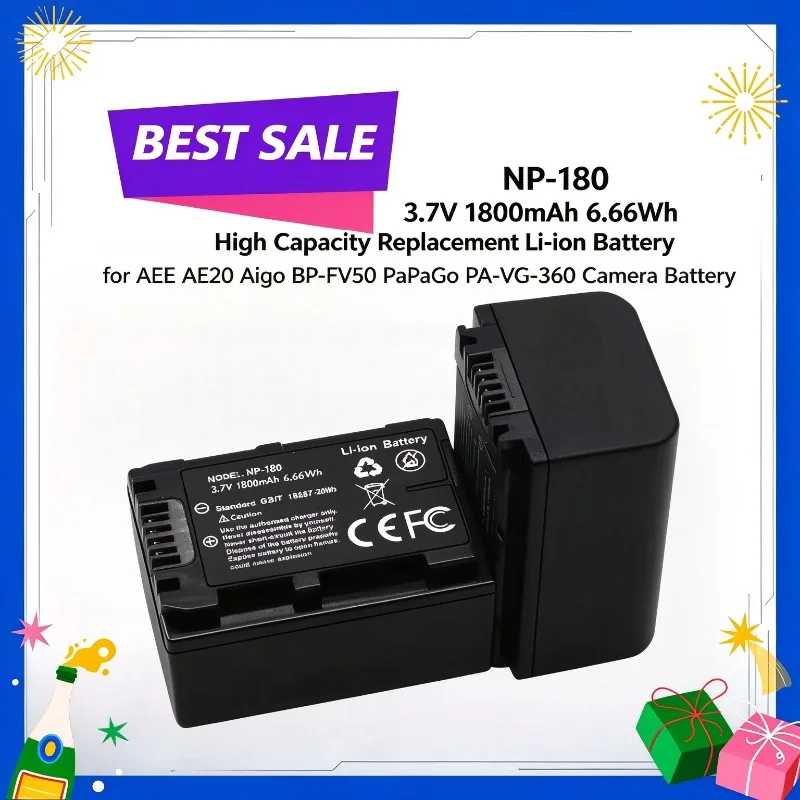 NP-180 3.7V 1800mAh 6.66Wh High Capacity Replacement Li-ion Battery for AEE AE20 Aigo BP-FV50 PaPaGo PA-VG-360 Camera Battery