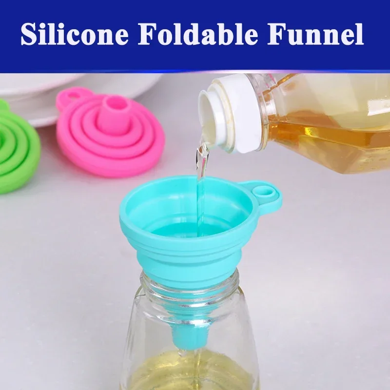 Silicone Foldable Funnel Collapsible Universal Hopper Oil Liquid Hopper Kitchen Cooking Tools Random Color Trechter for Home-use