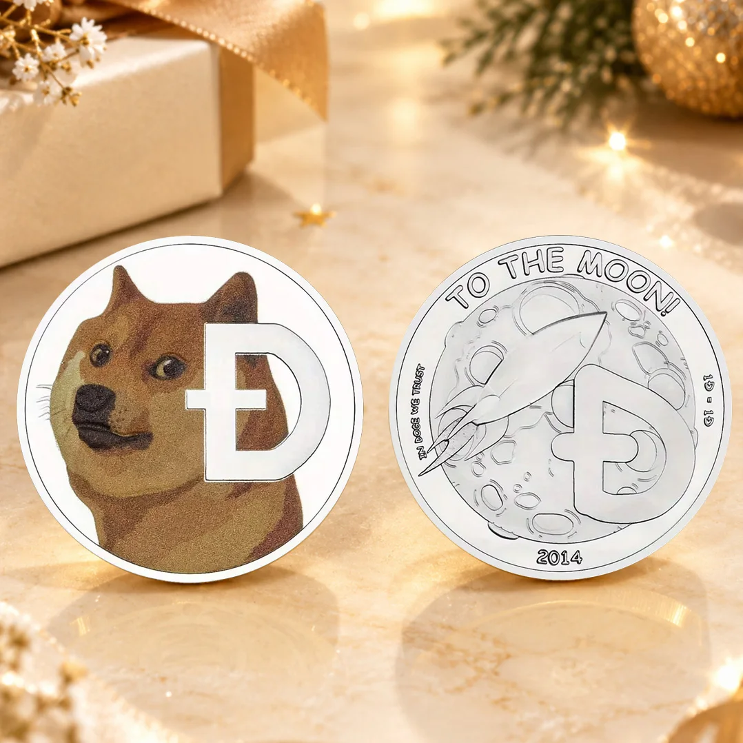 Silver Plated Dogecoin Souvenir Coins To The Moon Printed Dog Pattern Crypto Collection Coin in Doge We Trust 2014 Doge Coin