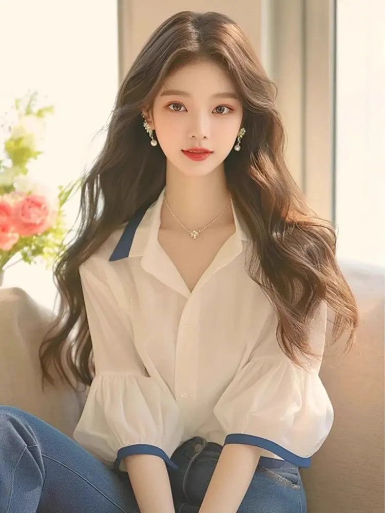 Chemisier à manches lanternes pour femmes, haut polyvalent, haut de gamme, amincissant et rajeunissant, Super beau, élégant, été