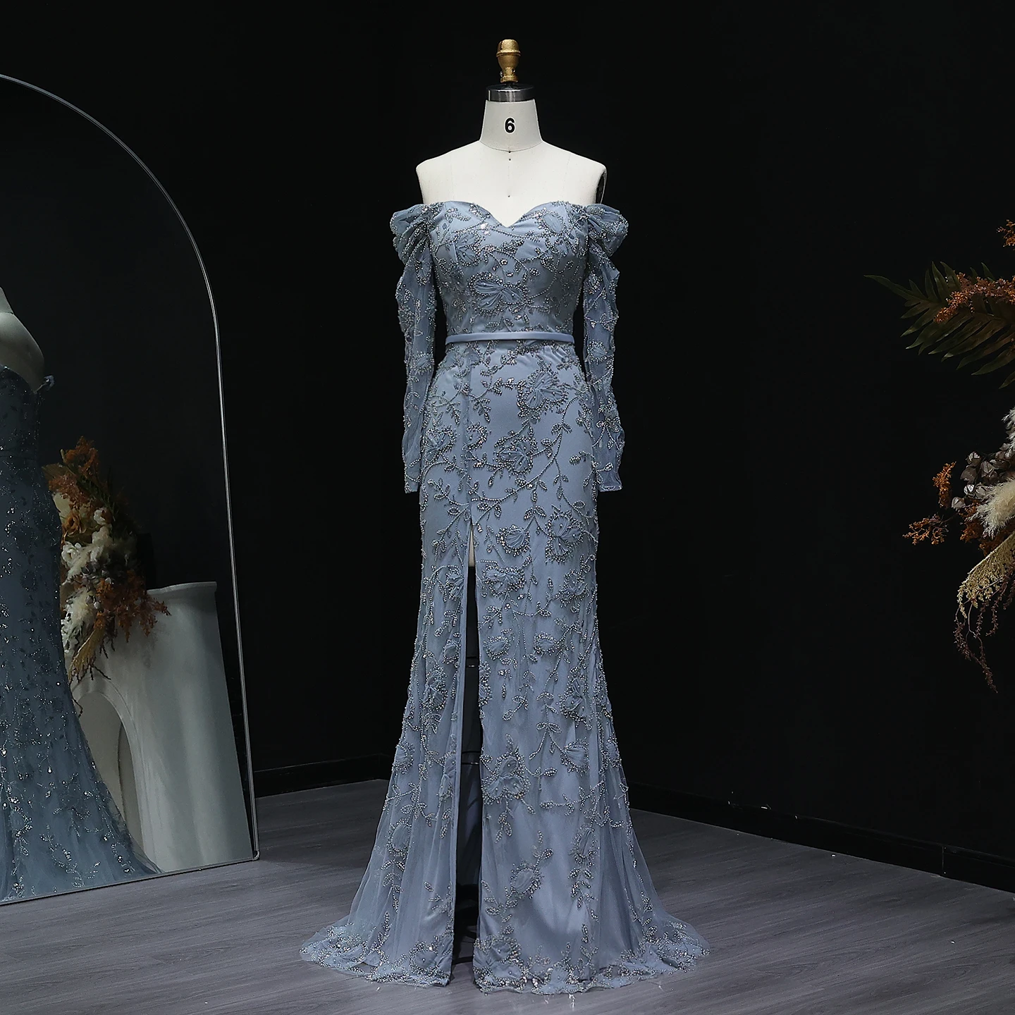 Sharon Said elegancka szałwia zielona kwiatowa Off ramię syrenka sukienka na studniówkę z rozcięciem długie suknie wieczorowe na przyjęcie SH215 dostosowane