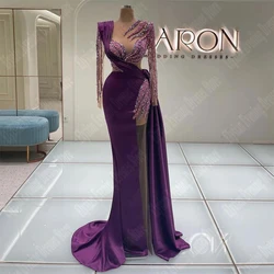 2025 Vestidos De Noche elegantes con forma De corazón, Vestidos De sirena De manga larga personalizados para mujer, Vestidos De graduación con cuentas, Vestidos formales De fiesta De noche