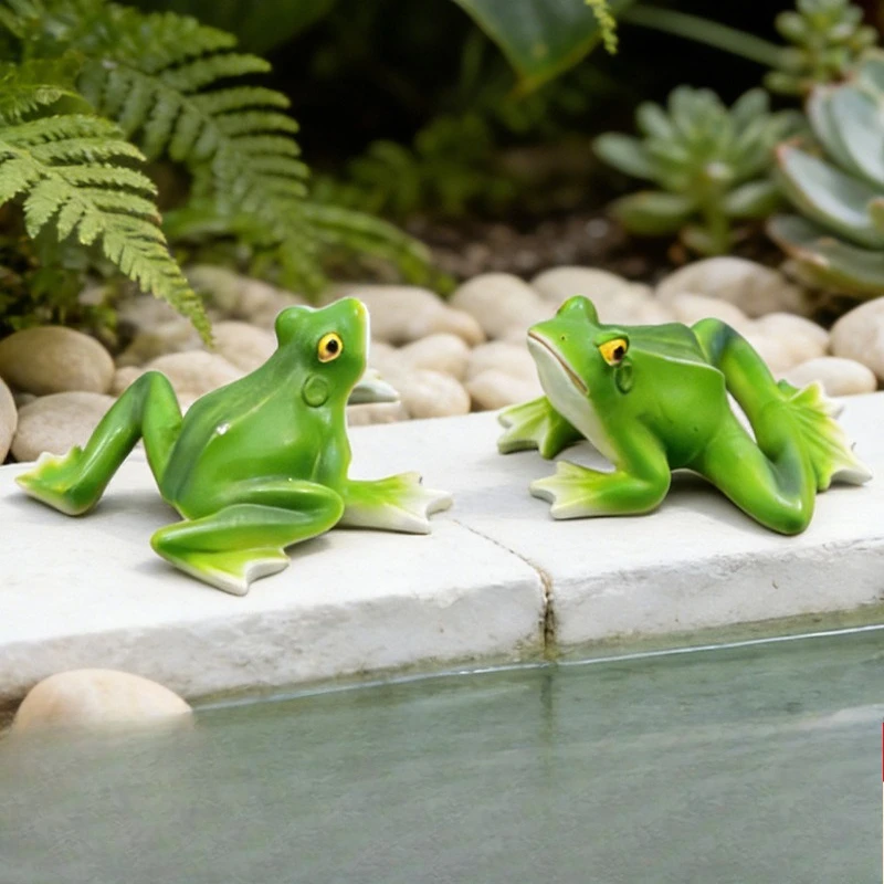 Green Resin Wide Eyed Jumping Frog Figurine Simulation Cute Vivid Frog Statue Ornament for Home Garden Yard Landscape Decoration