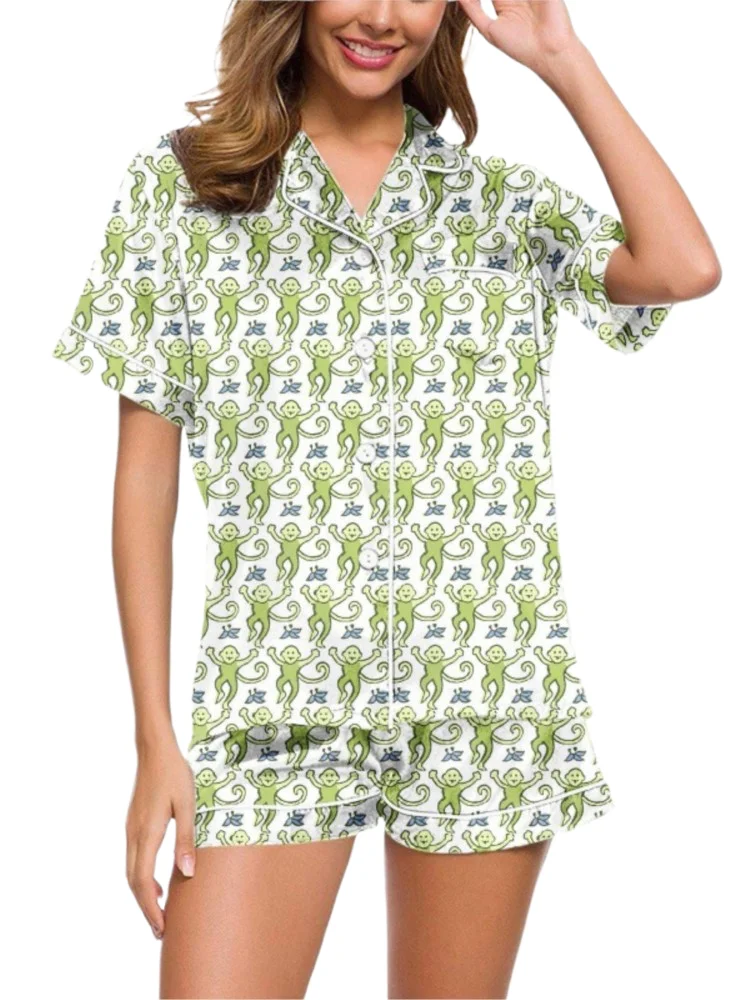 

2025 Women's Summer 3D Digital Printing Pajamas Set Home Two Piece Set Clothes Pajamas Set Pijamas Conjunto Dos Piezas Mujer