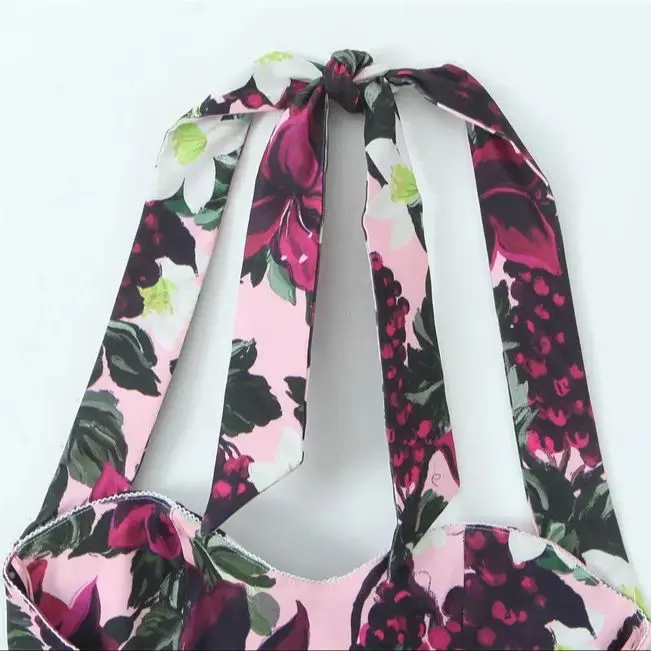 Jumpsuit Punggung Terbuka Cetak Wanita Atasan Tabung dengan Gesper Bawah Atasan Suspender Musim Semi Musim Panas Celana Ketat Chic Slim Fit Kasual Baru