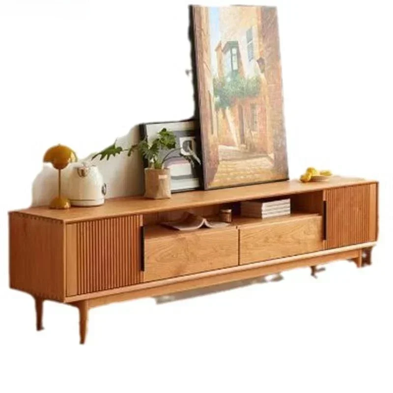 Nordic cherry wood all solid wood TV cabinet living room black walnut modern simple storage coffee table combination white oak