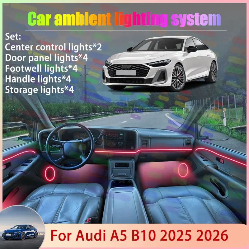 

Для Audi A5 B10 2025 2026 MK3 S-line 2/18 в 1, автомобильная атмосферная лампа, RGB абажур, ансамбль, стример, атмосферный набор, автозапчасти