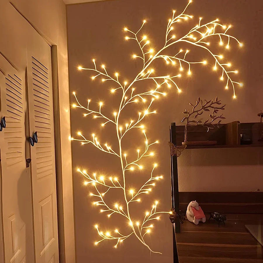 Thrisdar 7.5ft 144LED Willow Vine Light 8 Modes Lighted Tree Branch Lights Garland Flexible Wall Birch Tree Fairy String Lights