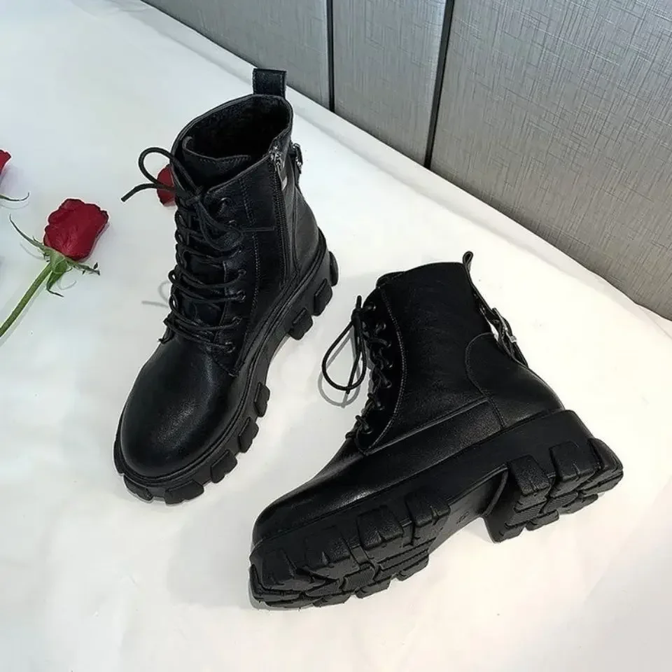 Female Short Shoes Biker Chunky Women\'s Ankle Boots Black Booties Platform On Promotion Y2k Trend 2024 Designer Luxury Pu Hot 39